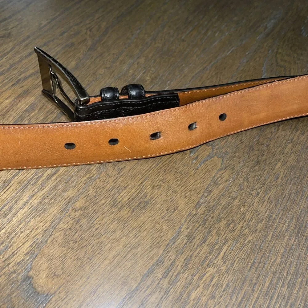 Johnston & Murphy Black Leather Dress Belt Size 40 Silver Buckle